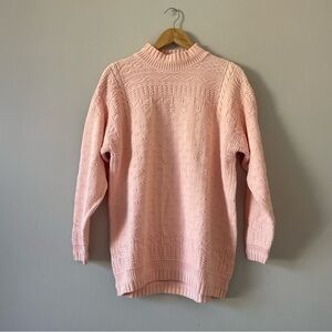 Vintage cotton knitted pink mock neck oversized sweater